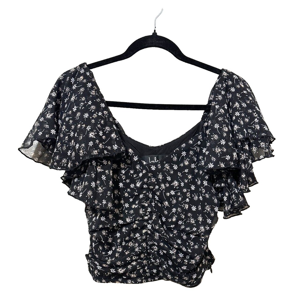 Y2K Floral Lulus‎ Womans Flutter Sleeve Crop Top Size S Dainty Cottagecore Fairy